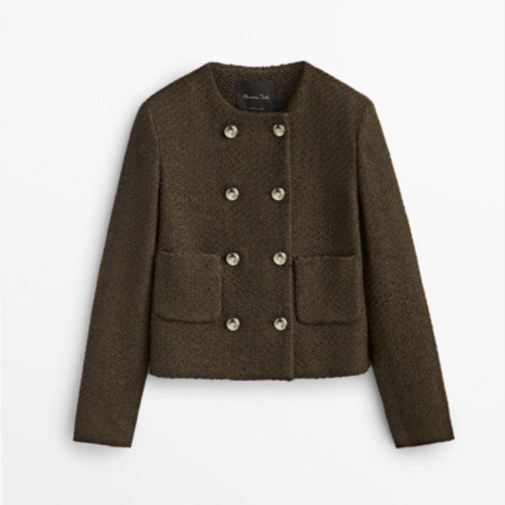 Massimo Dutti Khaki Double-Breasted Blazer Sz 8